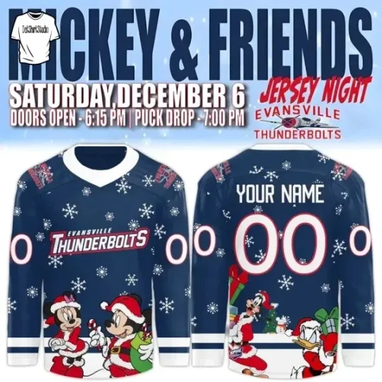 Discover Evansville Thunderbolt x Mickey Merry Christmas 2025 Hockey Jersey