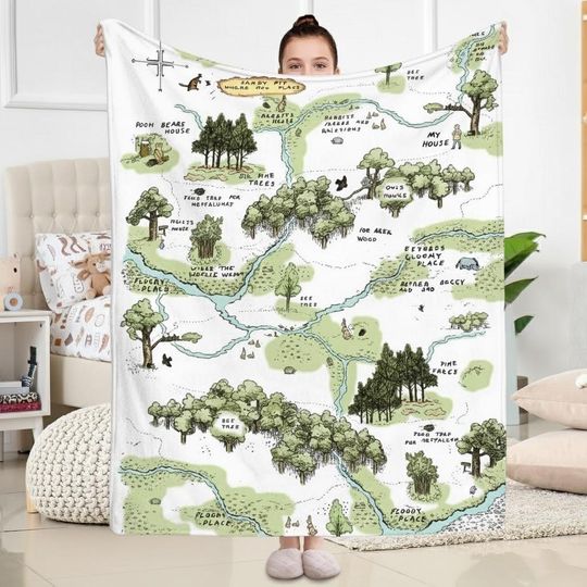 Discover Winnie The Pooh Map Baby Blanket, Custom Name 100 Acre Wood Blanket, Classic Pooh Nursery Bedding, One Hundred Acre Wood Baby Throw Gift