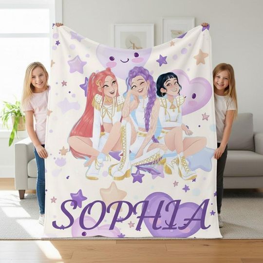 Discover Custom Huntrix Winter Blanket, Personalized Demon Hunter Theme, Plush Fleece Throw For Kids