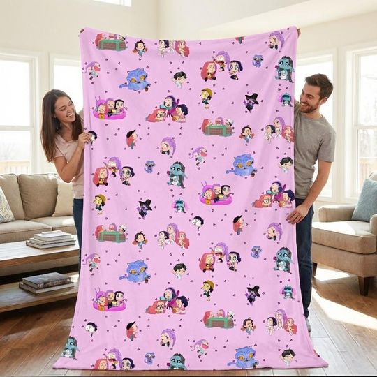 Discover Personalized Huntrix Saja Boys Fan Blanket, Custom Name K-Pop Anime Throw, Soft Cozy Fleece Gift For Kids