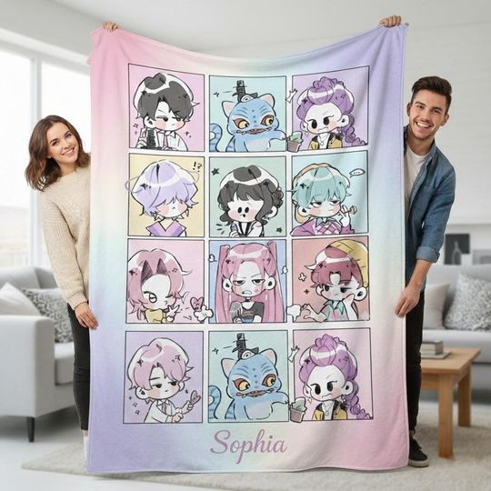 Discover Personalized Huntrix And Saja Boys Blanket, Custom K-Pop Anime Throw, Soft Fleece Gift