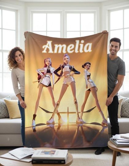 Discover Huntrix K-Pop Blanket For Teens, Custom Fleece Throw, Personalized Anime Fan Gift