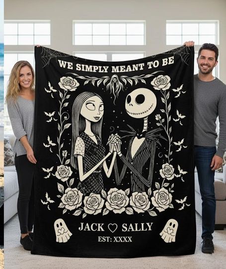 Discover Personalized Jack and Sally Blanket, Custom Nightmare Couple Gift, Gothic Anniversary Throw, We Simply Meant To Be Blanket