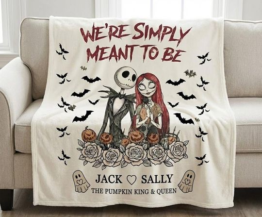 Personalized Jack and Sally Blanket, Custom Nightmare Before Christmas Couple Blanket, Anniversary Gift, We Simply Meant To Be Blanket