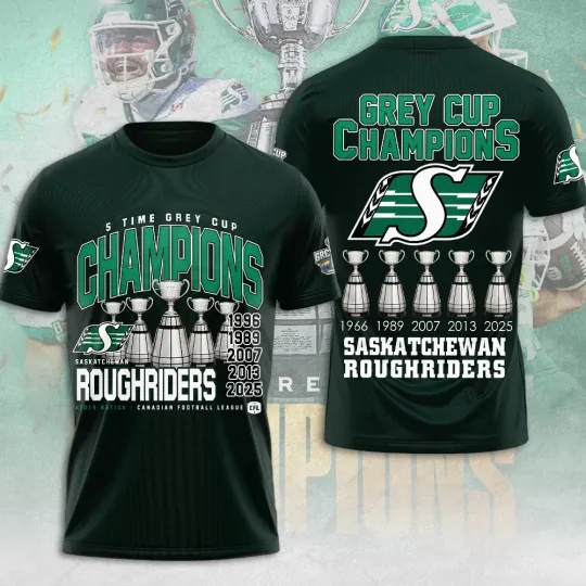 Discover Saskatchewan Roughriders 2025 Grey Cup Champions 3D T-Shirt
