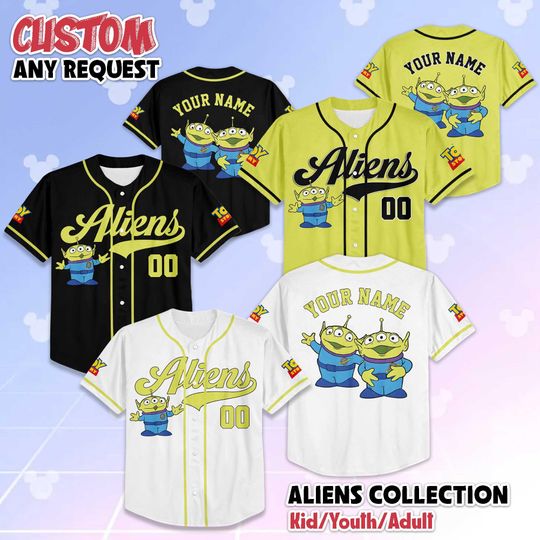 Discover Custom Little Green Aliens Baseball Jersey, Disney Toy Story Baseball Shirt, Matching Disney Trip Outfit, Disney Birthday Gift
