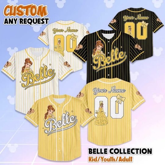 Discover Custom Belle Baseball Jersey, Custom Disney Beauty and the Beast Baseball Shirt, Matching Disney Trip Outfit