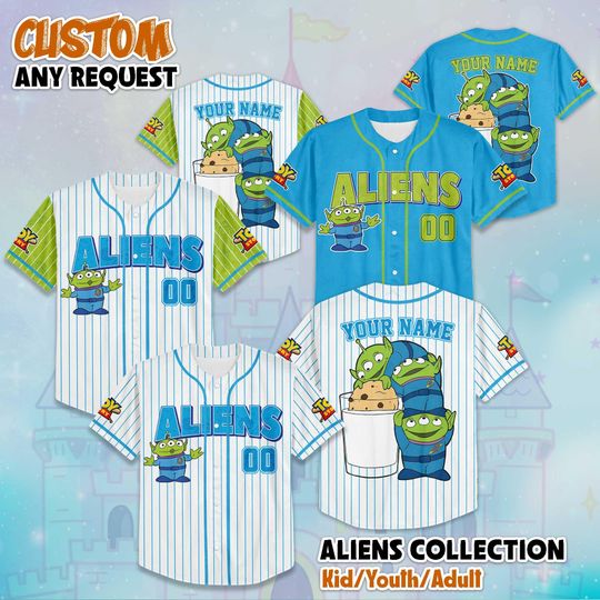 Discover Personalized Little Green Aliens Baseball Jersey, Custom Disney Toy Story Baseball Shirt, Matching Disney Trip Outfit, Disney Birthday Gift