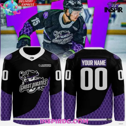 Discover Personalize Ghost Pirates Awareness 2025 Hockey Hockey Jersey Gift For Christmas