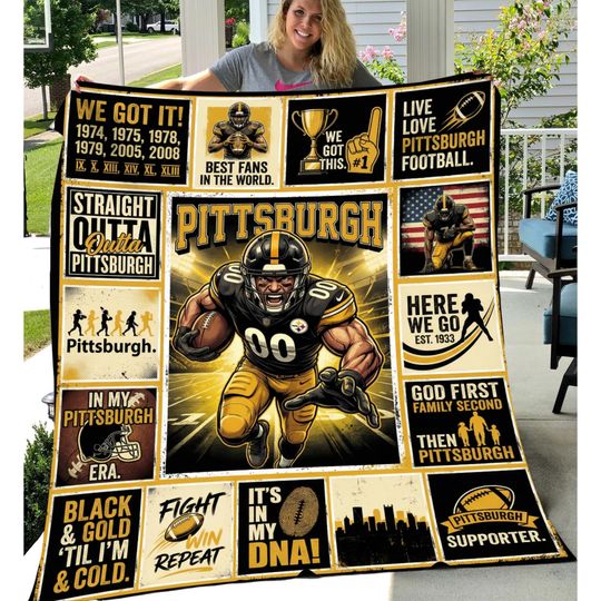 Discover Pittsburgh Football Fan Blanket, 50x60 Velveteen Plush Throw