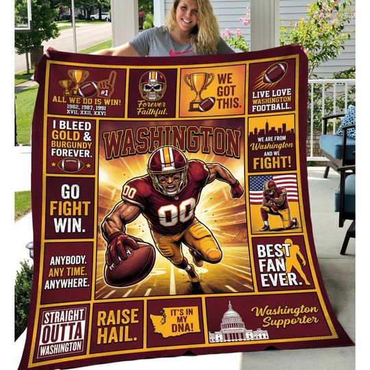 Discover Washington Football Fan Blanket, 50x60 Velveteen Plush Throw