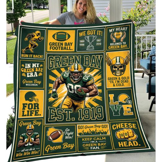 Discover Green Bay Football Fan Blanket, 50x60 Velveteen Plush Throw