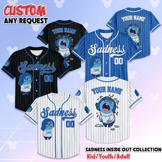 Discover Custom Sadness Inside Out Baseball Jersey, Personalized Disney Inside Out Shirt, Disney Baseball Shirt for Fans, Family Baseball Jersey