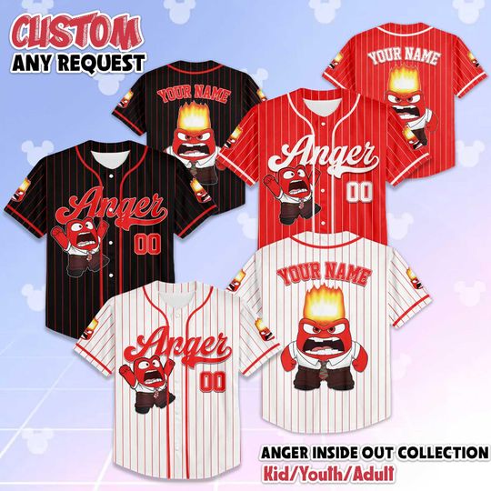 Discover Personalized Anger Inside Out Baseball Jersey, Anger Baseball Shirt, Anger Jersey Shirt, Anger Shirt, Disney Inside Out Shirt, Anger Lovers