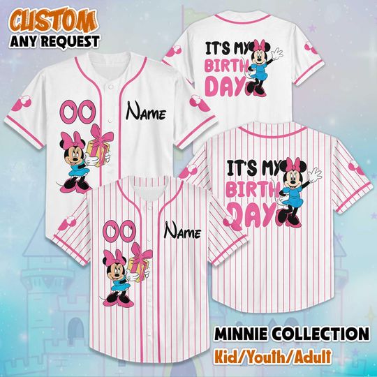 Discover Personalized Minnie Mouse Baseball Jersey, Custom Disney Minnie Mouse Jersey Shirt, Disney Birthday Gift, Disney Baseball Fan Lover Gift
