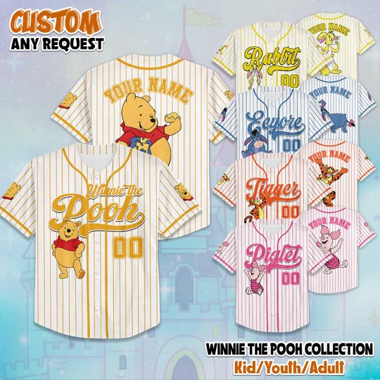 Discover Custom Winnie the Pooh Characters Baseball Jersey, Disney Winnie the Pooh Jersey Shirt, Disney Baseball Jersey Teams Outfit