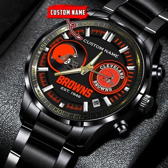 Discover Browns Stainless Steel Calendar Band Watch