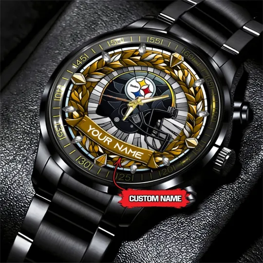 Discover Steeler Personalized Black Stainless Steel Calendar Band Watch for Fans