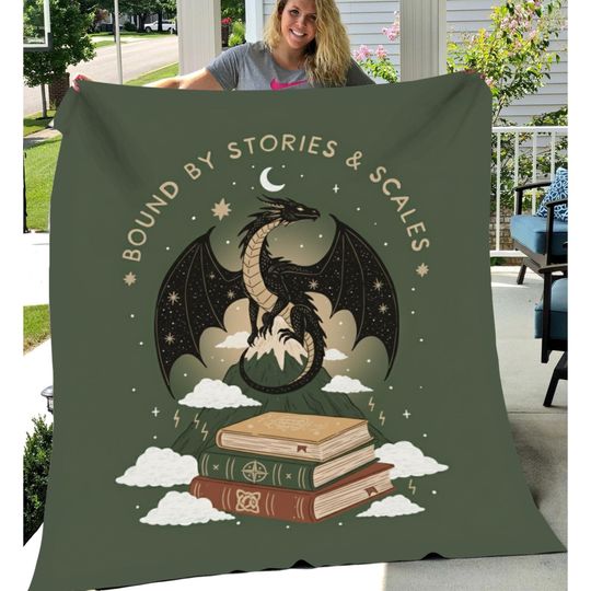 Discover Dragon Book Lover Blanket, Bound by Stories & Scales Gift