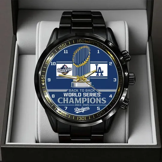 Dodgers World Series 2025 Black Stainless Steel Watch Jewelry