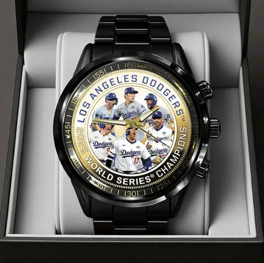 Dodgers World Series 2025 Black Stainless Steel Calendar Band Watch