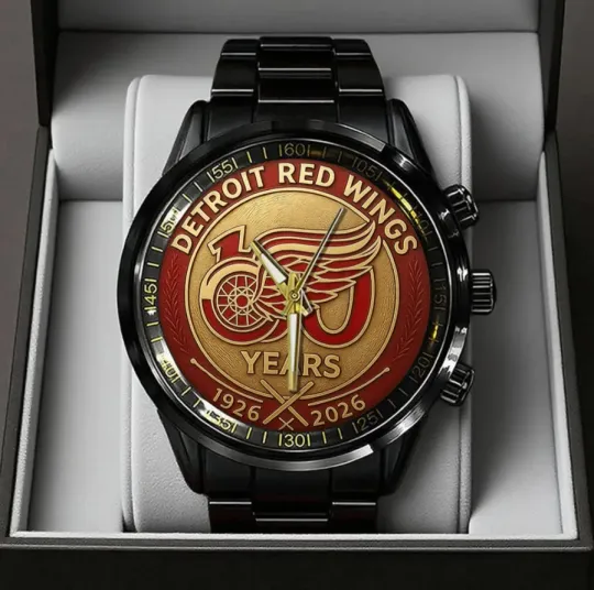 Discover Detroit Red Wings 100th Anniversary 2026 Black Stainless Steel Watch