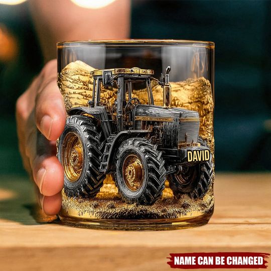 Discover Strong Farmer - Personalized Tractor Whiskey Glass