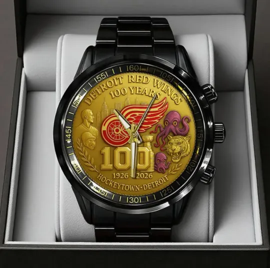 Discover Detroit Red Wings 100th Anniversary 2026 Stainless Steel Calendar Band Watch