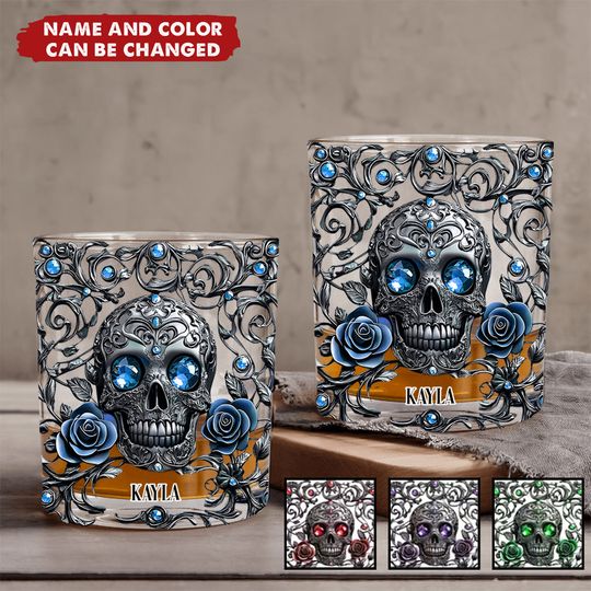 Discover Beautiful Skull And Roses - Personalized Skull Whiskey Glass