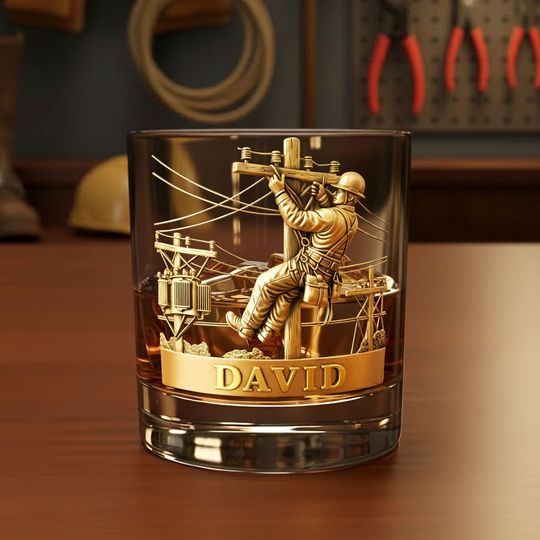Discover Lineman Round Whiskey Glass - Personalized Gifts For Lineman Glass