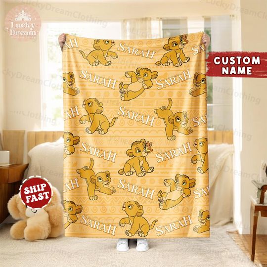Custom Name Baby Simba Blanket, Personalized Lion King Blanket Gift For Boy, Baby Lion Blanket, Simba Blanket Gift, Disney Family Blanket