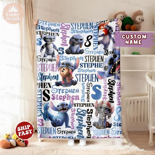 Discover Personalized Kids Name Blanket, Stitch Live Action Blanket, Lilo Stitch Baby Blanket, Custom Name Stitch Baby Blanket, Birthday Gift