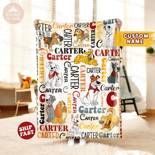Discover Personalized Disney Dogs Blanket, Custom Name Dog Lovers Baby Girl Blanket, Life Is Better With Dogs, Dog Mom Dad Gift, Disney Pet Animals