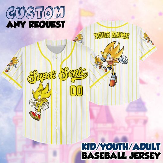Discover Custom Super Sonic The Hedgehog Baseball Jersey, Personalized Number & Name Sonic Jersey, Sonic party jersey, Birthday gift for Kids