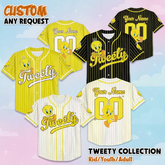 Custom Tweety Bird Baseball Jersey, Personalize Looney Tunes Jersey, Family Matching Outfit