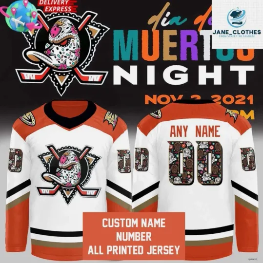 Discover Personalize Anaheim Dia De Los Muertos 2025 Hockey Jersey Gift For Christmas