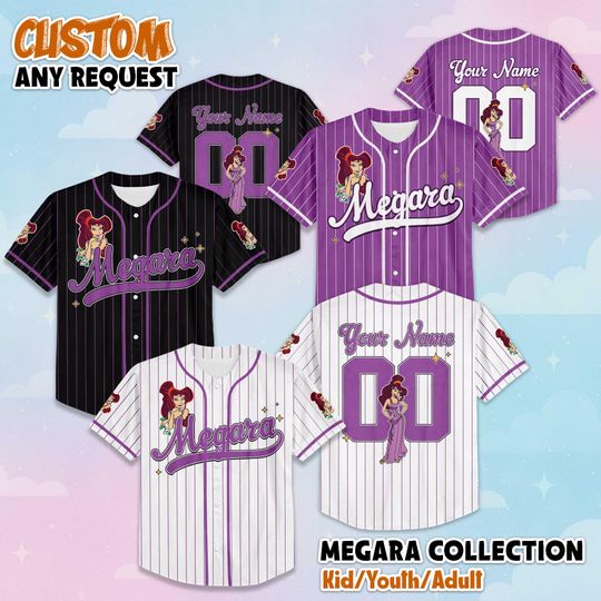 Discover Personalize Megara Baseball Jersey, Custom Disney Hercules Meg Shirt, Disney Family Matching Outfit