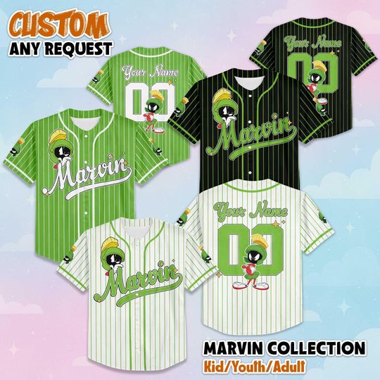 Custom Marvin the Martian Baseball Jersey, Personalize Looney Tunes Jersey, Family Matching Outfit