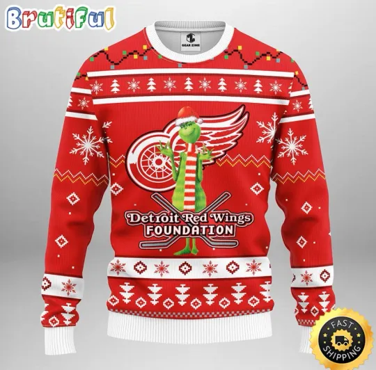 Discover Detroit Red Wings Christmas Ugly Sweater with Funny Character for Hockey Fans