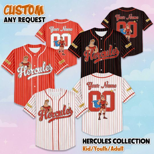 Discover Custom Grown-Up Hercules Baseball Jersey, Personalize Disney Hercules Jersey, Disney Family Matching Outfit