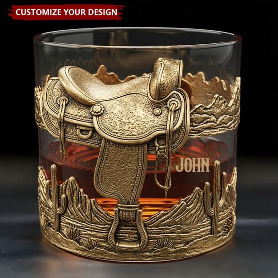 Discover Horseshoe And Saddle - Personalized Horse Whiskey Glass