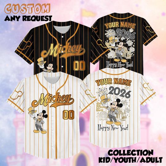 Discover Disney Mickey New Year Baseball Jersey, Mickey And Friends Character Jersey, Happy New Year 2025 Shirt, Disney Family Trip 2025 Shirt