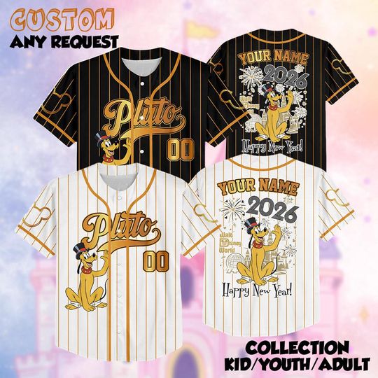 Discover Disney Pluto New Year Baseball Jersey, Mickey And Friends Character Jersey, Happy New Year 2025 Shirt, Disney Family Vacation Shirt