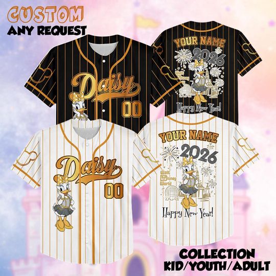 Discover Disney Daisy New Year Baseball Jersey, Mickey And Friends Character Jersey, Happy New Year 2025 Shirt, Disney Family Trip 2025 Shirt