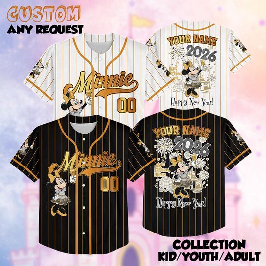 Discover Disney Minnie New Year Baseball Jersey, Mickey And Friends Character Jersey, Happy New Year 2025 Shirt, Disney Family Trip 2025 Shirt