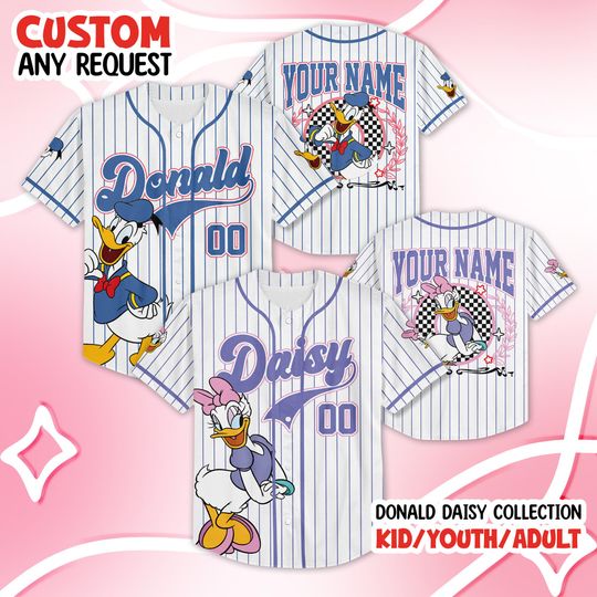Discover Custom Donald and Daisy Duck Baseball Jersey, Disney Donald Duck Jersey Shirt, Daisy Duck Baseball Team Outfit, Disney Birthday Gift