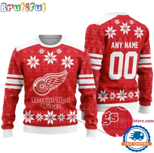 Discover Personalized Detroit Red Wings Hockey Snow Christmas Ugly Sweater