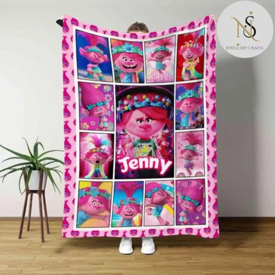 Discover Personalized Princess Poppy Trolls Fleece Blanket Gift for Fan