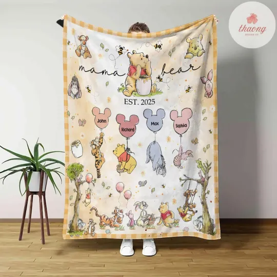 Discover Personalized Winnie the Pooh Mama Bear blanket, Mommy blanket gift for Mother,
