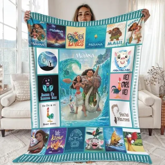 Moana Fleece Blanket, Moana Cartoon Hei Hei Chicken Pua Pig Disneyland Blanket
